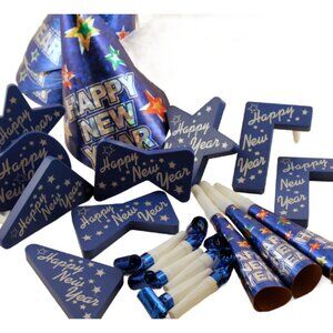 Happy New Year Party Blue Cone Hats ~ Noisemakers ~ Blowouts ~ Horns BUNDLE 56+